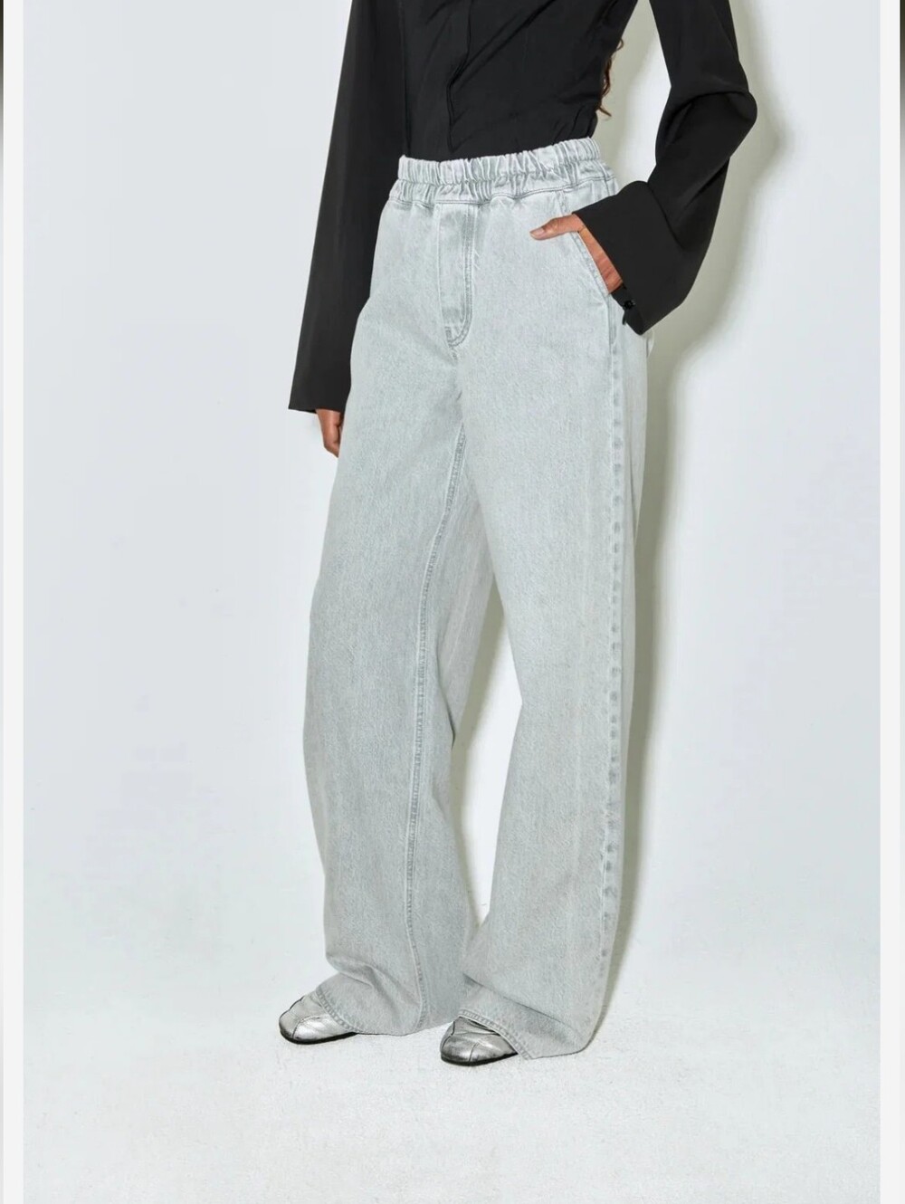 Façon Jacmin - Jean Polly - Light Grey TALL Large High Rise Pull On Wide Leg